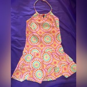 Land's End Girls Size 10 Swim dress orange EUC Bathing suit skirt one piece